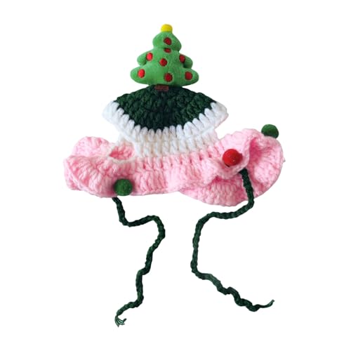 Altsuceser Einfach zu tragende Haustiermütze, bequeme Kopfbedeckung, handgestrickt, Katzen-Schnürung, Weihnachtsbaum, Rentier, Stern für Kätzchen, Welpen, niedliches Verkleidungszubehör, Rosa von Altsuceser