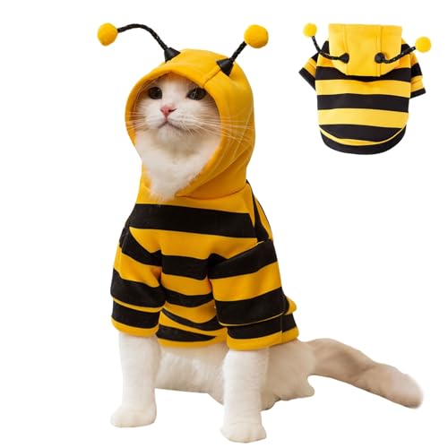 Altsuceser Pet Bee Kostüm Kapuze Hund Halloween Kleidung Winter Warm Haustier Hoodies Katze Urlaub Cosplay Outfit für kleine mittelgroße Hunde Katzen Gelb L von Altsuceser