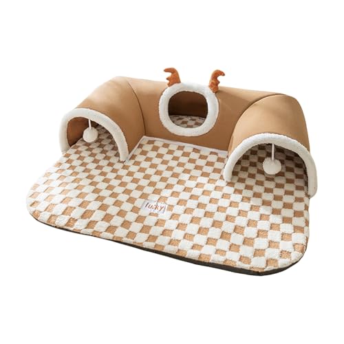 Altsuceser Warmes Haustierhaus Katzentunnelbett Indoor Warm Geweih Katze Peekaboo Höhle Nest Kitty Tube mit Plüsch Ball Spielzeug Abnehmbares Kleintierhaus für Kitty Bunny A M von Altsuceser