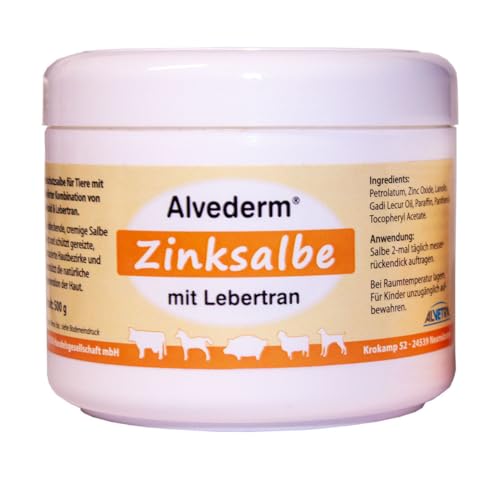 Alvederm Zinksalbe für Tiere | 500 g | Hautschutzsalbe für Tiere | Mit bewährter Kombination von Zinkoxid & Lebertran | Kann zur Pflege strapazierter Haut von Tieren beitragen von Alvederm