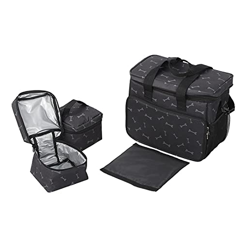 Reisetasche für Hunde, Reisetasche für Haustiere, große Kapazität, tragbare Tasche, Aufbewahrungs-Organizer-Kit mit 2 Futtertaschen, 1 Trennwand von Alvinlite