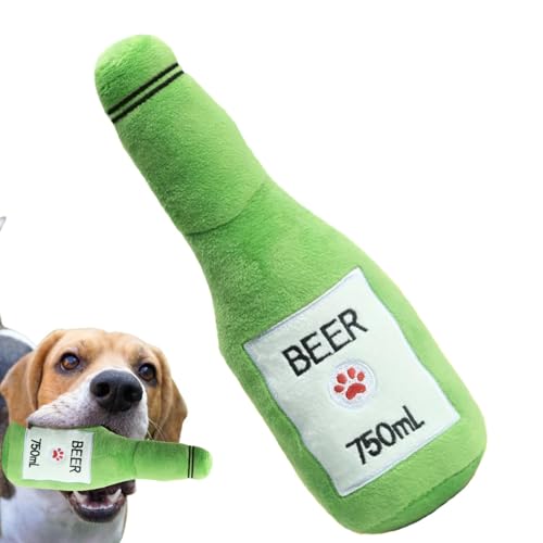 Bier-Plüschtier – Hunde-Kauspielzeug | Simuliertes Quietschgeräusch, bissfester Plüsch in Bierform, interaktives, klapperndes Kauspielzeug aus Geräuschplüsch, zum Zahnen von Welpen, Verhaltenstraining von Alwida