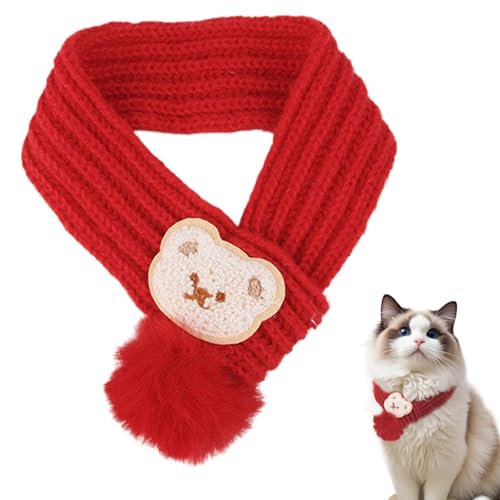 Haustier-Dekorationsschal, Schal für Katzen, Weihnachts-Hundeschal, verstellbarer gestrickter Haustierschal, Haustierkostüm, mehrfarbig, für den Winter, Häkelhalsband, Halswärmer für mittelgroße Katze von Alwida