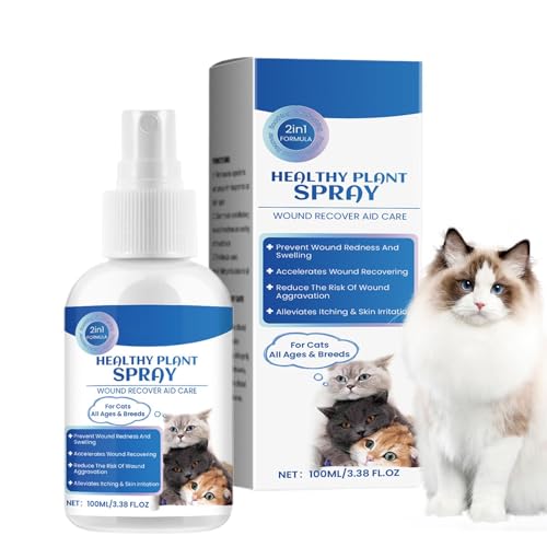 Hautpflege für Katzen, Spray zur Linderung von Juckreiz, 100 ml Katzenspray Anti-Juckreiz-Hautpflege, Natürlicher Wundheiler für Katzen, Linderung von Hot Spots, Reparaturflüssigkeit für trockene Haut von Alwida