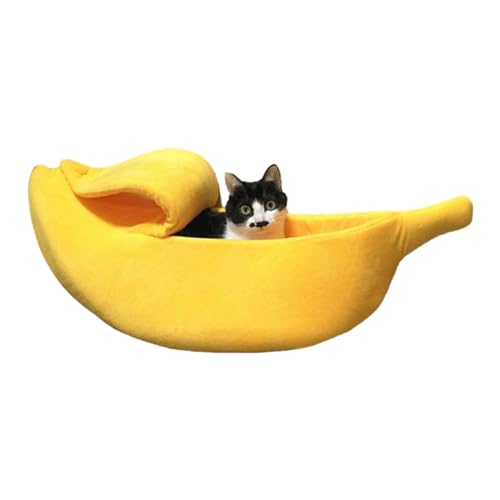 Hunde-Bananenbett – Warmes Bett Für Haustiere | Nest Für Kätzchen | Haustierbett Weiches Katzenkuschelbett | Weiches Katzenhaus-Sofa Zum Schlafen | Gelbes Schlafnest In Bananenform Für Kätzchen, Chinc von Alwida