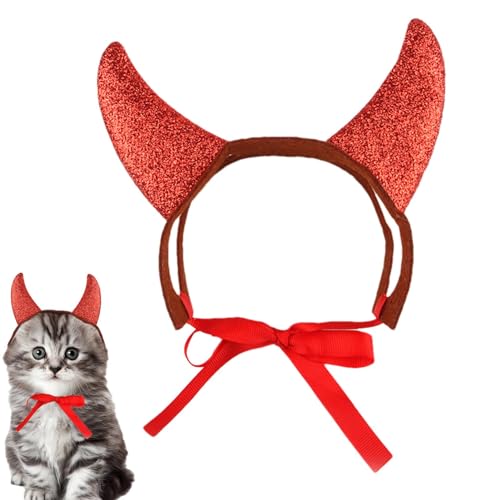 Katze Teufel Hörner – Filz Haustier Cosplay Kostüm | Schwarze Katze Halloween-Kostüm | Haustier Halloween Cosplay Kostüm | Leichte, süße Partygeschenke, tragbare festliche Kopfbedeckung mit Riemen für von Alwida