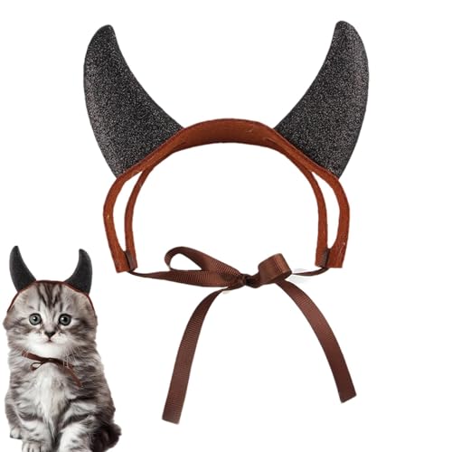 Katze Teufel Hörner – Filz Haustier Cosplay Kostüm | Schwarze Katze Halloween-Kostüm | Haustier Halloween Cosplay Kostüm | Leichte, süße Partygeschenke, tragbare festliche Kopfbedeckung mit Riemen für von Alwida