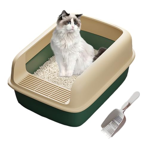 Katzentoilette, PP-Katzen-Kätzchenpfanne mit hohem Rand, Katzenkotbox mit Schaufel, extra große Katzentoilette mit offener Oberseite, Sieb-Toilettenbox, leckagefreies Kätzchen-Toiletten-Trainingstable von Alwida