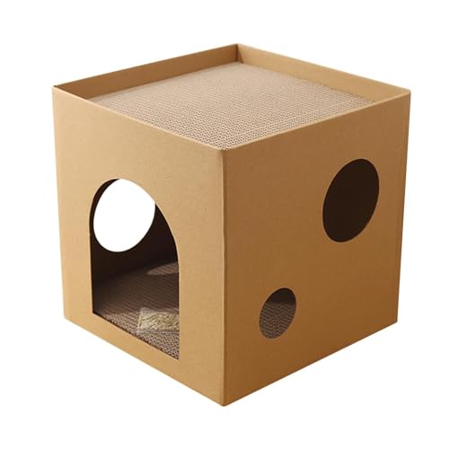 Kratzbox für Katzen, aus gewelltem Karton, faltbar, quadratisch, zum Kratzen von Katzen im Innenbereich, Spielhaus für Katzen, Möbelschutz von Alwida