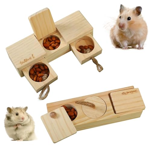 Leckerli-Spender aus Holz – Leckerli-Spender für Kleintiere | 2 x Kaninchen-Holzspielzeug zur Futtersuche, interaktives Holz-Anreicherungsspielzeug für Hasen, Chinchillas, Rennmäuse und Hamster von Alwida