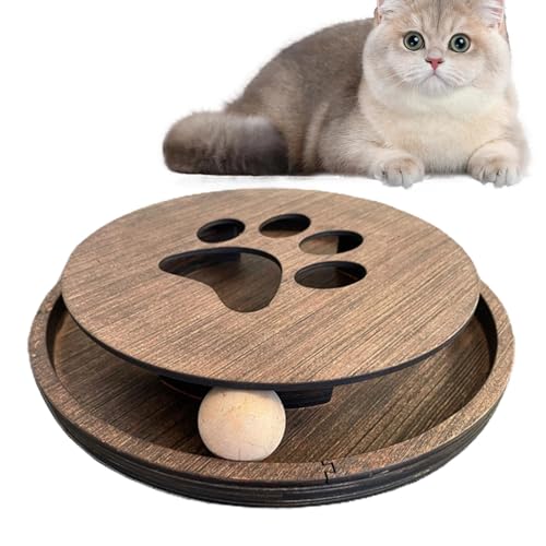 Rundes Katzenspielzeug, Katzen-Spin-Ball-Spielzeug | Interaktives Schienenspielzeug - Hölzernes rundes Kätzchen-Spaßspielzeug, glattes Katzen-Spinnerspielzeug für Hauskatzen. Das spannende Spielen ver von Alwida