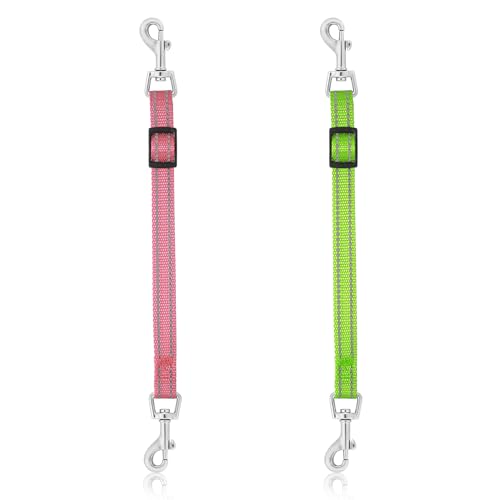 Amabro 2 reflektierende Hunde Sicherheitshalsband Clips, verstellbares Nylon Haustierhalsband doppelendig um 360 Grad drehbar Sicherungsverschluss Clips Hundehalsband Geschirrverbinder(Grün, Rosa) von Amabro