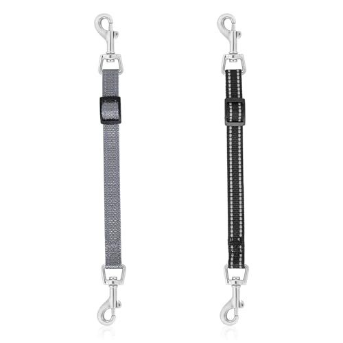 Amabro 2 reflektierende Hunde Sicherheitshalsband Clips, verstellbares Nylon Haustierhalsband doppelendig um 360 Grad drehbar Sicherungsverschluss Clips Hundehalsband Geschirrverbinder(Schwarzgrau) von Amabro