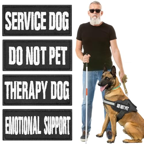 Amabro Hundegeschirr, reflektierend, bestickt, mit Haken, taktisches Hundegeschirr, nicht für Haustiere, emotionale Therapie, Training, Arbeitshunde, 8,9 x 3,8 cm, 4 Stück von Amabro