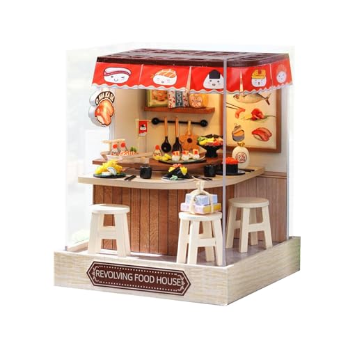 Amagogo Puppenhaus-Bausätze, staubdichte Abdeckung, 3D-Holzpuzzle, Holzhaus für kreatives Geschenk, Essenshaus von Amagogo