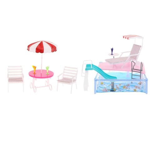 Amagogo Puppenpool-Set, Kinderspielzeug mit Rutsche, Sonnenschirm, Stuhl, Simulations-Badespielzeug für Puppen, für Puppen bis zu 30 cm, ab 3 Jahren von Amagogo