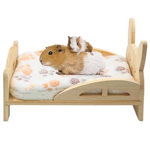 Amakunft Meerschweinchenbett aus Holz mit weicher Matte, abnehmbares Meerschweinchenbett, kleines Tierbett, niedliches warmes Bett für Meerschweinchen, Hamster, Frettchen, Chinchilla usw von Amakunft