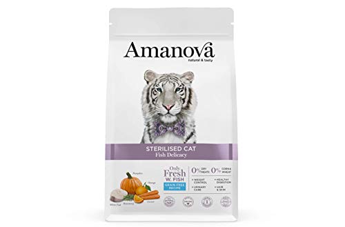 Amanova Super Premium Trockenfutter für sterilisierte Katzen Geschmack Weißer Fisch - 100% natürlich, hypoallergen und Monoprotein - Grain Free - Tierversuchsfrei - Format 300 g von Amanova