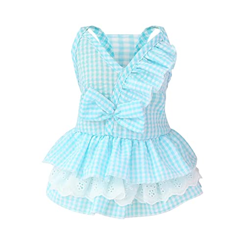 Amaone Hunde-Cheerleader-Outfit Haustier-Hundekleid aus Baumwolle, Frühling und Sommer, Haustierkleidung, Frühling, niedlich, Heimtierbedarf, Baumwolle, Pfirsichkleid, Bogenrock Stolz (Blue #2, L) von Amaone