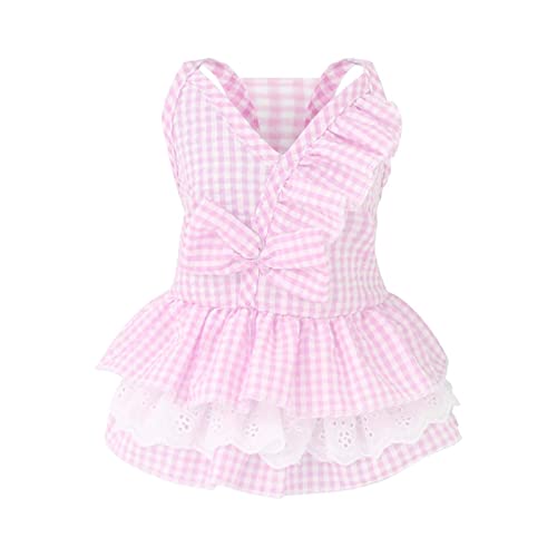 Amaone Hunde-Cheerleader-Outfit Haustier-Hundekleid aus Baumwolle, Frühling und Sommer, Haustierkleidung, Frühling, niedlich, Heimtierbedarf, Baumwolle, Pfirsichkleid, Bogenrock Stolz (Pink #2, L) von Amaone