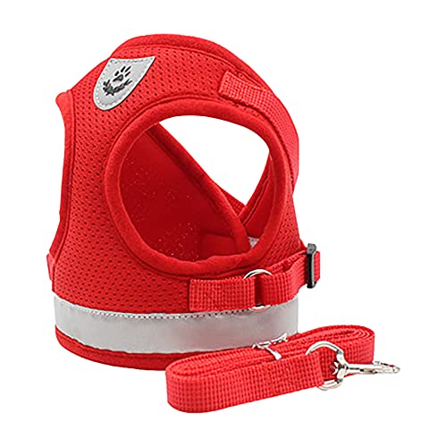 Geschirr Für Katzen Weste Atmungsaktive Sommerfilter Traktion Hund Seil Katze Reflexion Brustgurt Katzenleine Babykatzen (Red, One Size) von Amaone