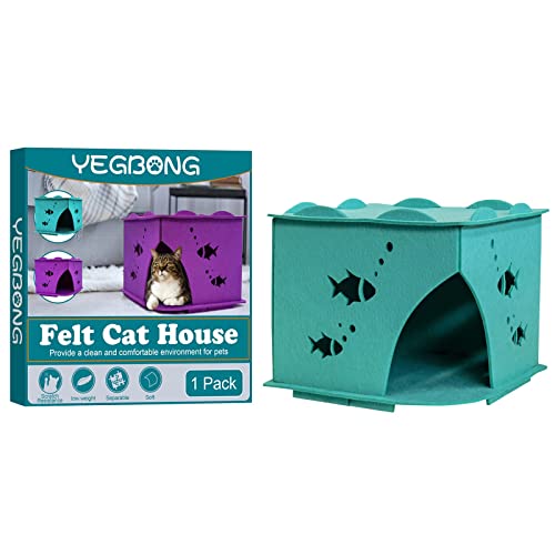 Hundebett Hundebetten Halb geschlossenes, faltbares Katzenstreu, atmungsaktives Katzenstreuzelt, waschbar und Villa-Katzen-Haustierbedarf Beruhigendes Hundebett (Blue-A, One Size) von Amaone