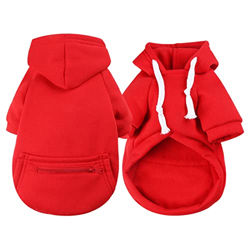 Wasserdichte Hundemantel Winter Warme Jacke Hunde Welpen Pullover Junge Für Kleine Mit Tasche - Warmer Hund Medium Hoodie Herbst Kleidung Winter Fleece Haustierkleidung Hunde (1024THDEBKC-Red, S) von Amaone