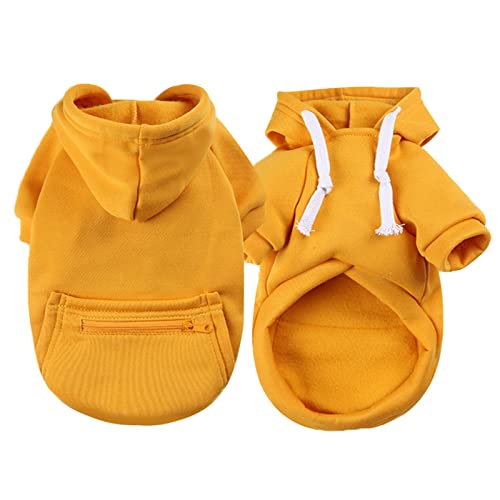 Wasserdichte Hundemantel Winter Warme Jacke Hunde Welpen Pullover Junge Für Kleine Mit Tasche - Warmer Hund Medium Hoodie Herbst Kleidung Winter Fleece Haustierkleidung Hunde (1024THDEBKC-Yellow, M) von Amaone