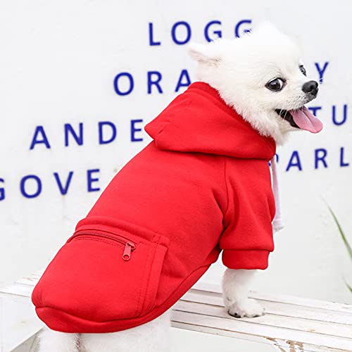 Wasserdichte Hundemantel Winter Warme Jacke Hunde Welpen Pullover Junge Für Kleine Mit Tasche - Warmer Hund Medium Hoodie Herbst Kleidung Winter Fleece Haustierkleidung Hunde (1107DEBKA-RED, L) von Amaone