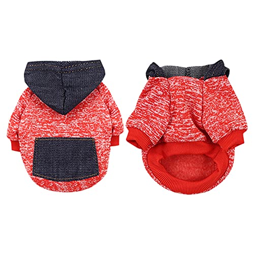 wasserdichte Hundemantel Winter Warme Jacke Hunde Welpen Pullover Junge Für Kleine Mit Tasche - Warmer Hund Medium Hoodie Herbst Kleidung Winter Fleece Haustierkleidung Hunde (1107DEBKB-Red, M) von Amaone