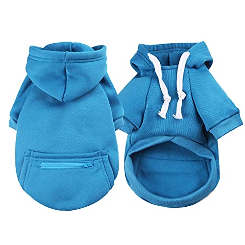 wasserdichte Hundemantel Winter Warme Jacke Hunde Welpen Pullover Junge Für Kleine Mit Tasche - Warmer Hund Medium Hoodie Herbst Kleidung Winter Fleece Haustierkleidung Hunde (1114DEBKA-BLUE, S) von Amaone