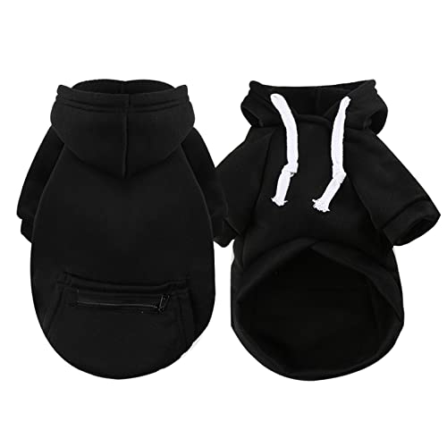 wasserdichte Hundemantel Winter Warme Jacke Hunde Welpen Pullover Junge Für Kleine Mit Tasche - Warmer Hund Medium Hoodie Herbst Kleidung Winter Fleece Haustierkleidung Hunde (1024THDEBKC-Black, M) von Amaone