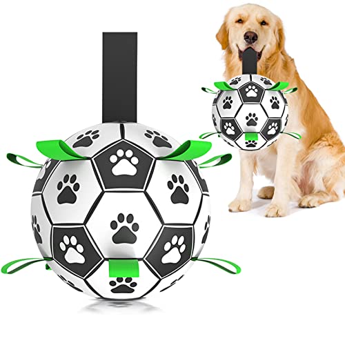 Amasiver Hund Fußball Ball Spielzeug mit Riemen, Interaktives Hundespielzeug für Tauziehen, Hund Wasserspielzeug, Weltmeisterschaft langlebige Hundebälle für kleine mittelgroße große Hunde (groß) von Amasiver