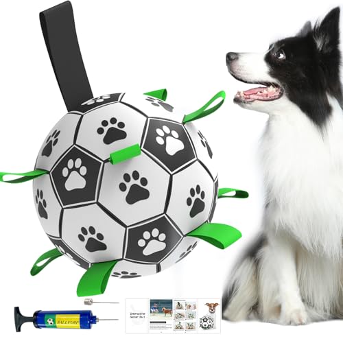 Amasiver Hundespielzeugbälle, interaktives Hundespielzeug zum Tauziehen, 15,2 cm, Hunde-Fußball mit 9 Nylonbändern für drinnen und draußen, Hundespielzeug für kleine Hunde und mittelgroße Geschenke von Amasiver