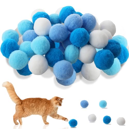 Amaxiu 30 Stück katzenspielzeug Ball, 3 cm weicher katzenball Pompom Ball für drinnen Katzen interaktives Ballspielzeug Queit Katzenball Katzen Pom Pom Bälle für Haustiere Spielen(Blau) von Amaxiu