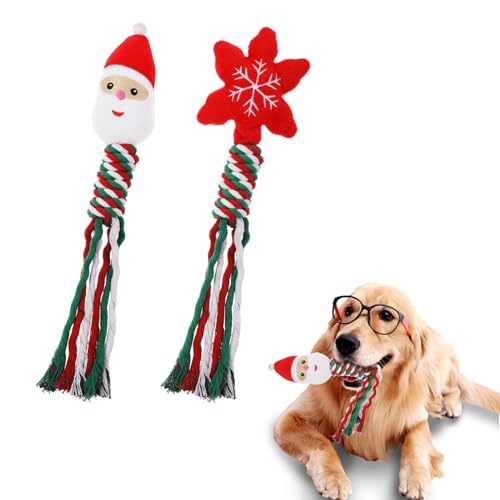 Amaxiu Weihnachts Kauspielzeug für Haustiere, 2 Stück, Weihnachts Hundeseilspielzeug Welpen Quietschspielzeug Kautrainingsspielzeug Hunde Plüschspielzeug Weihnachts Interaktives Spielzeug(B) von Amaxiu