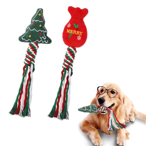 Amaxiu Weihnachts Kauspielzeug für Haustiere, 2 Stück, Weihnachts Hundeseilspielzeug Welpen Quietschspielzeug Kautrainingsspielzeug Hunde Plüschspielzeug Weihnachts Interaktives Spielzeug (C) von Amaxiu