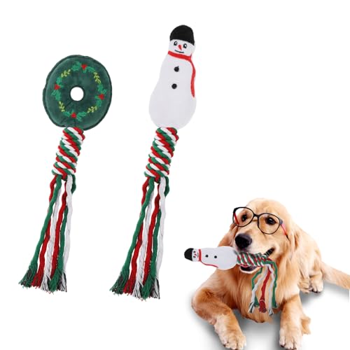 Amaxiu Weihnachts Kauspielzeug für Haustiere, 2 Stück Weihnachts Hundeseilspielzeug Welpen Quietschspielzeug Kautrainingsspielzeug Hunde Plüschspielzeug Weihnachts Interaktives Spielzeug (D) von Amaxiu