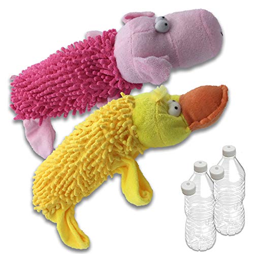 Flasche Shaggy Amazing Pet 2 Pack Rasselgeräusch und quietscht. Wasser Flasche Spielzeug mit 2 Ersatz Quietscher 1 Pig und 1 Ente von Amazing Pet Products