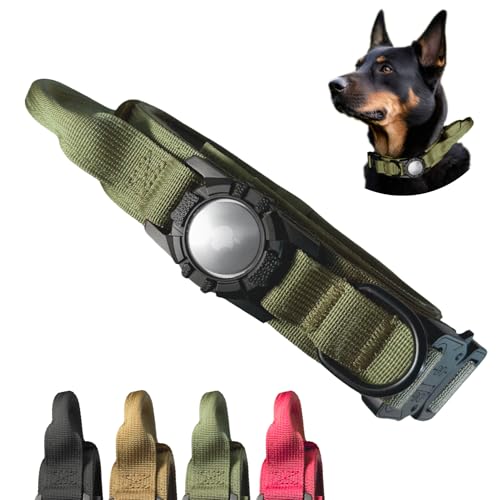 Hundehalsband mit Apple AirTag-Halterung und Griff, verstellbares GPS-Hundehalsband für mittelgroße und extra große Hunde (Medium, Grün) von AmazingTagg