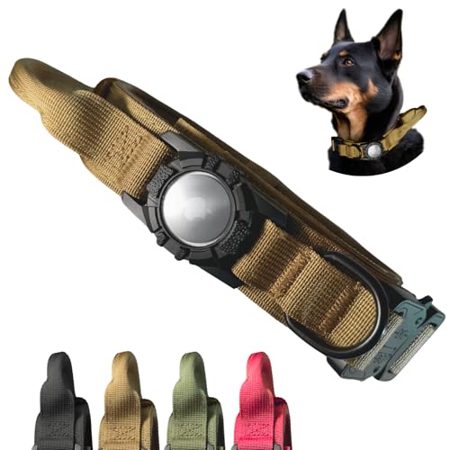 Hundehalsband mit Apple AirTag-Halterung und Griff, verstellbares GPS-Hundehalsband für mittelgroße und extra große Hunde (Mittel, Braue) von AmazingTagg