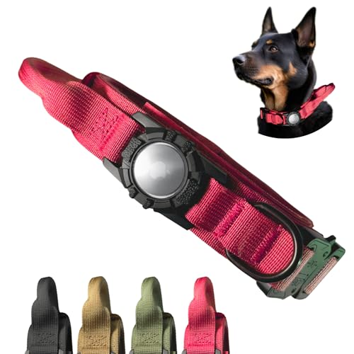 Robustes Hundehalsband mit AirTag-Halter, taktisches Hundehalsband mit Griff und integrierter AirTag-Hülle, verstellbares GPS-Luftmark-Hundehalsband für mittelgroße, extra große Hunde (XL, Rosa) von AmazingTagg