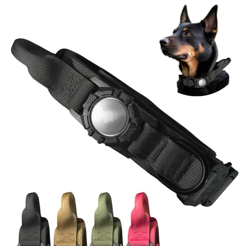 Hundehalsband mit Apple AirTag-Halterung und Griff, verstellbares GPS-Hundehalsband für mittelgroße und extra große Hunde (XL, Schwarz) von AmazingTagg