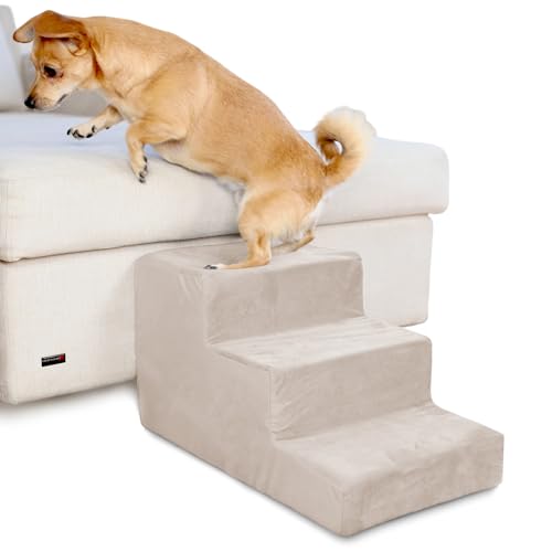 Hundetreppe für kleine Hunde 30 cm hoch - Katzentreppe Velvet Hunderampe Sofa Haustiertreppe 3 Stufen Treppe Beige Farbton B von Amazinggirl