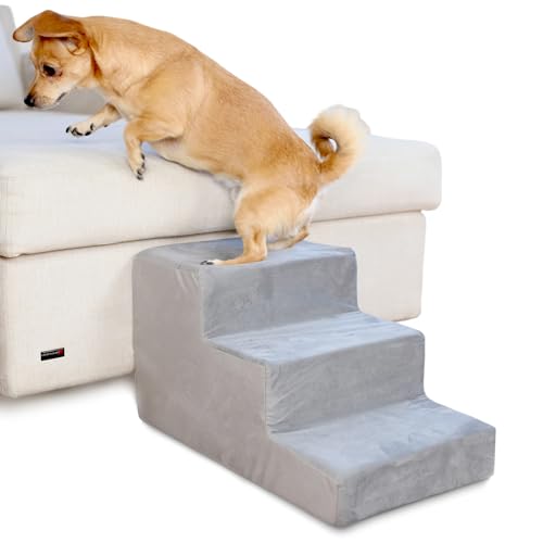 Hundetreppe für kleine Hunde 30 cm hoch - Katzentreppe Velvet Hunderampe Sofa Haustiertreppe 3 Stufen Treppe Grau Farbton B von Amazinggirl