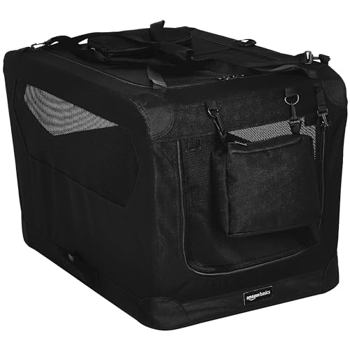 Amazon Basics - Hochwertige Haustier-Transportbox für Hund, faltbar, weich - L 76 x B 53 x H 53 cm, Schwarz von Amazon Basics