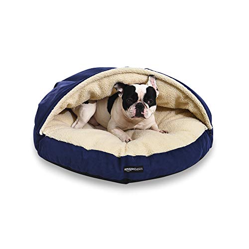 Amazon Basics Hund Haustier-Betthöhle, Mittelgroß, L 76 x B 76 x H 32 cm, Blau von Amazon Basics