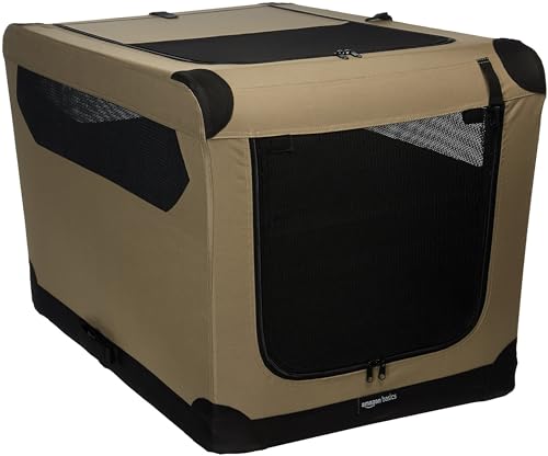 Amazon Basics 2-Doors Portable Soft-Sided Folding Travel Crate Kennel for cat, dog, and other small animals, Tan, L 91 cm x 61 cm x 61 cm von Amazon Basics