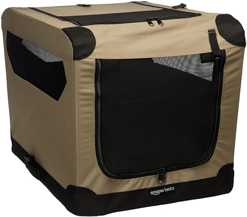 Amazon Basics 2-Doors Portable Soft-Sided Folding Travel Crate Kennel for cat, dog, and other small animals, Tan, S 66 cm x 46 cm x 46 cm von Amazon Basics