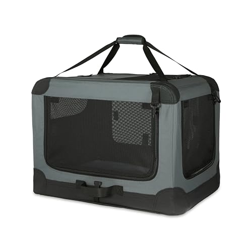 Amazon Basics Tragbarer, faltbarer Reisezwinger für Hunde, Katzen, mit weichen Seiten und 4 Türen, Grau, Größe M 76 cm x 54 cm x 54 cm von Amazon Basics